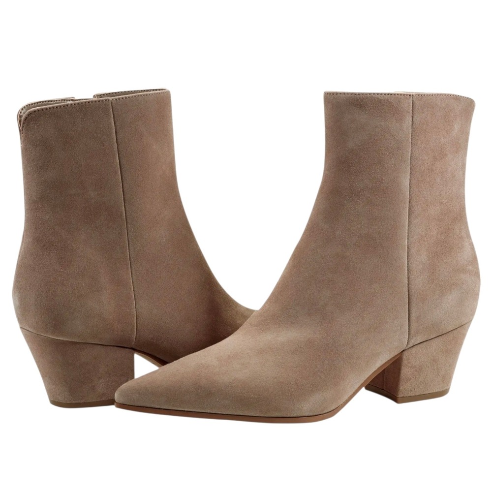 Marc Fisher Taupe Suede‎ Pointed Toe Block Heel Ankle Booties Women Size 8.5M